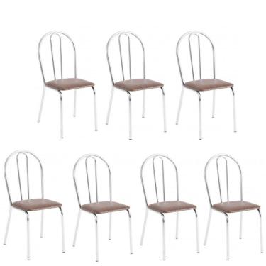 Imagem de Kit 7 Cadeiras Lisboa Cromada Para Cozinha Ou área Gourmet-assento Sintético Marrom