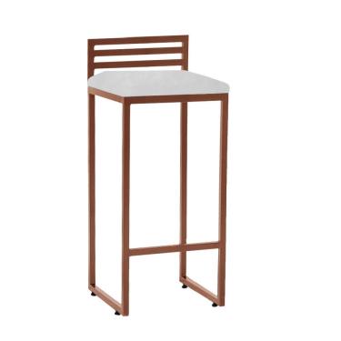 Imagem de Banqueta Alta Com Encosto Núria Balcão Bar Cozinha Bistrô Ferro Bronze Corino Branco
