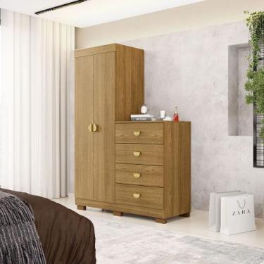 Imagem de Cômoda Roupeiro Cris 2 Portas e 4 Gavetas Para Quarto Bebê - Vila Rica