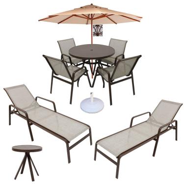 Imagem de Kit De Piscina Cadeiras, Mesas, Ombrelone, Espreguiçadeiras Marrom