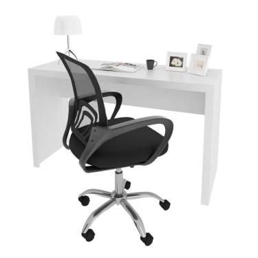 Imagem de Escrivaninha 127cm Me4135 Com Cadeira Diretor Tela Mesh Tok 3310 Espresso Móveis Branco