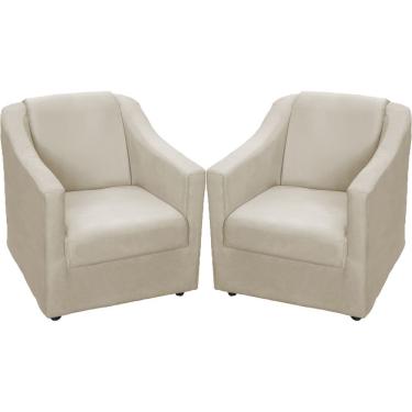 Imagem de Kit 2 Poltronas Mila Pé De Plástico Cromado - Bege Suede