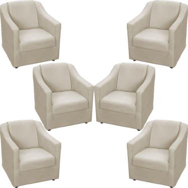 Imagem de Kit 6 Poltronas Mila Pé De Plástico Cromado - Bege Suede