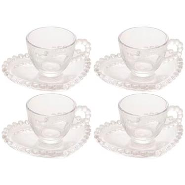 Imagem de Conjunto Com 4 Xícaras E Pires Para Café Wolff Pearl Coração Em Cristal - 85 Ml Cristal