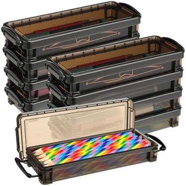 Imagem de Glenmal 10 pacotes de caixa de lápis de plástico empilhável caixa de giz de cera a granel com tampa apertada organizador de armazenamento de pintura de pincel de plástico para escola, escritório