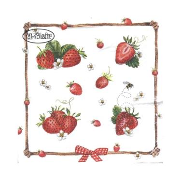 Imagem de Guardanapo de Papel Morangos e Abelhas Ti-Flair 33x33cm