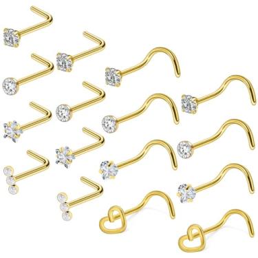 Imagem de Kwoencxi Anéis de nariz de aço inoxidável em forma de L 18G, 20 g, anéis de nariz, hipoalergênicos, zircônia cúbica, narina, piercing de nariz, joia para mulheres e homens, prata, Metal, Zircônia
