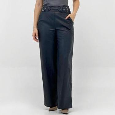 Imagem de Calça Pacific Blue Wide Leg em P.u com Cinto Feminina-Feminino
