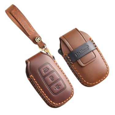 Imagem de HIBEYO Compatível com capa de chaveiro de couro Hyundai compatível com Hyundai Palisade Elantra Kona Azera Santa Grandeur IG Acessórios de couro genuíno Capa de chave inteligente com chaveiro - 3