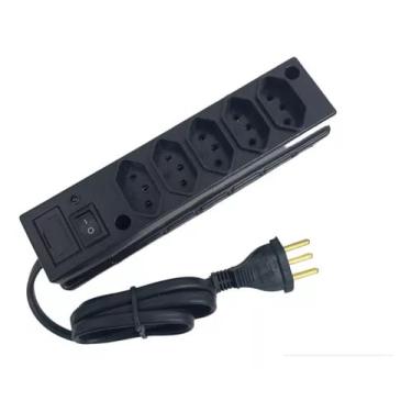 Imagem de Régua de Energia com 6 Tomadas Padrão Brasileiro, Interruptor, Cabo de 1,5m, Preto