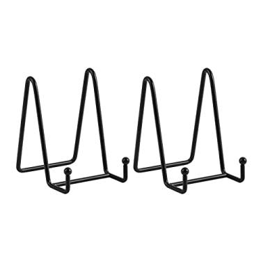 Imagem de LIONWEI LIONWELI Suporte De Cavalete Para Exposição Pratos - Suportes Mesa Metal 4,5" Decorativos, Fotos E Porta-Retratos, Preto, Pacote Com 2