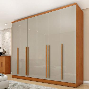 Imagem de Guarda-Roupa Casal 6 Portas 8 Gavetas Puxador MDF 270cm Portugal Espresso Móveis Cinamomo / Off White