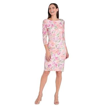Imagem de R&M Richards Vestido elegante de renda floral com mangas compridas e costas em U, Marfim/flor, 38