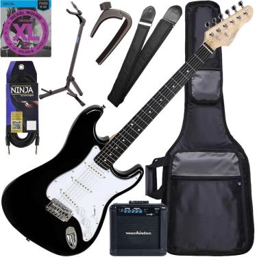Imagem de Kit Guitarra Elétrica Stratocaster Giannini G100 Bk/Wh Preto