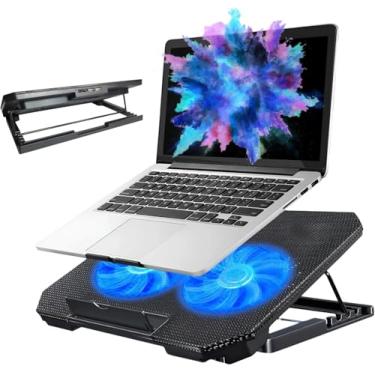 Imagem de Base para Notebook com Cooler, 2 Ventiladores LED Azul, Suporte Ajustável 12-17 Polegadas, 35,7 x 26,2 cm