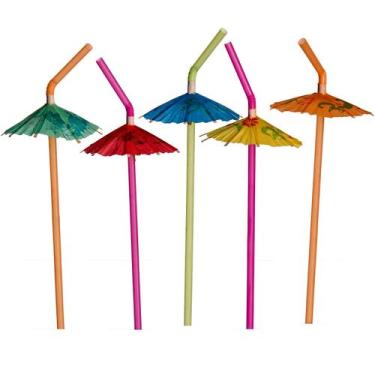 Imagem de 100 Canudo Decorativo Guarda-Chuva Colorido - AAZ, Colorido