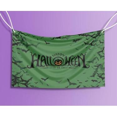Imagem de Bandeira Decorativa Abóbora Happy Halloween 80cmx140cm Tecido Oxford 1