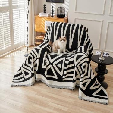 Imagem de HANDONTIME Capas de sofá para poltrona boho para cães, capas de sofá pretas para cadeira, reclinável, bege, chenille, capas de sofá para sofá seccional, capas protetoras de móveis, 180 cm x 102 cm