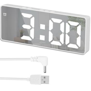 Imagem de Despertador digital pequeno com superfície espelhada, relógios eletrônicos LED digitais com tela grande, brilho ajustável de 3 níveis, controle de voz e modelo soneca para casa, quarto, escritório