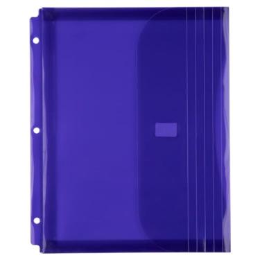 Imagem de JAM PAPER Envelopes de fichário de plástico com 3 furos com fecho de gancho e laço - livreto de letras - 23 x 28 cm com expansão de 2,5 cm - roxo - pacote com 3