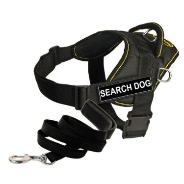 Imagem de Conjunto Dean and Tyler - Um arnês "DT Fun Works", cão de busca, acabamento amarelo, médio + uma coleira "filhote acolchoado", encaixe de aço inoxidável de 15 pés - preto