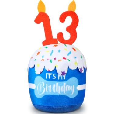 Imagem de Dansydaisy Acessórios de brinquedo de bolo de aniversário de 13 anos para meninas e meninos, brinquedo de pelúcia azul para decoração de festa de aniversário para cães grandes, médios e pequenos