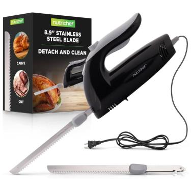 Imagem de Faca Elétrica NutriChef Premium - Lâminas Serrilhadas, Design Ergonômico, Fácil de Limpar - Ideal para Carnes, Queijos - Preto PKELKN8