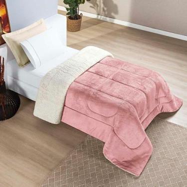 Imagem de Coberdrom Diamond Solteiro Sherpa Com Manta Flannel 01 Peça Rosa 100% 