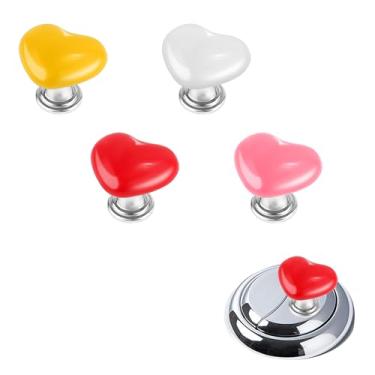 Imagem de 4 peças Ajudante de empurrador de botão de vaso sanitário em forma de coração, botão de pressão de vaso sanitário Love Topper Toalete Tank Button Aid Ferramenta de imprensa de vaso sanitário de