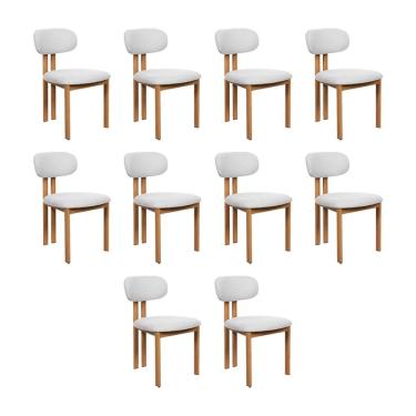 Imagem de Kit 10 Cadeiras De Jantar Tulipa Estrutura Aço Carbono Laminado Natural Com Estofado Linho Cru