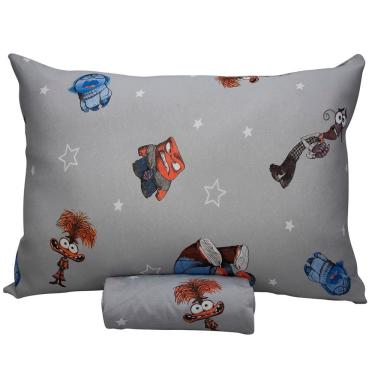 Imagem de Jogo De Cama Portallar Solteiro Malha Mista Estampado Disney Divertidamente 2 Pçs Cinza