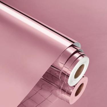 Imagem de WESTICK Papel de contato brilhante de vinil permanente ouro rosa para contato com papel de parede espelhado autoadesivo refletivo metálico rolo de vinil para geladeira faça você mesmo decoração de
