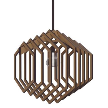 Imagem de Luminária Teto Tipo Pendente Hexagonal Mdf - Completa Cor: Marrom