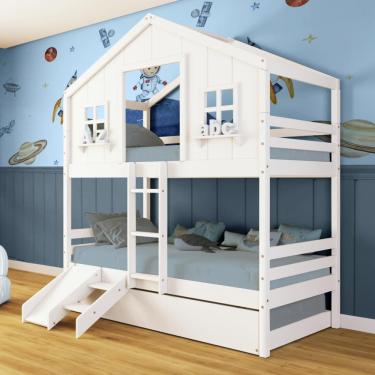 Imagem de Treliche Casinha Dos Sonhos Com Kit Escada/Escorregador Madeira Maciça Branco Megamobilia