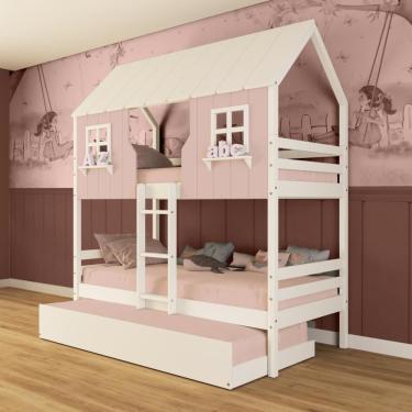 Imagem de Treliche Casinha Encantada Madeira Maciça Rosa/Branco Megamobilia