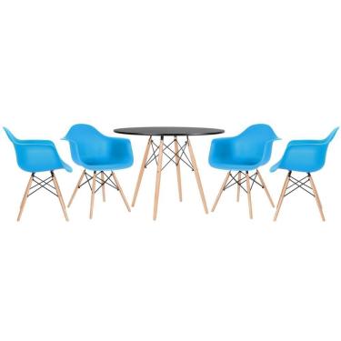 Imagem de Mesa Redonda Eames 100 Cm Preto + 4 Cadeiras Eiffel Daw Azul Céu Azul Céu
