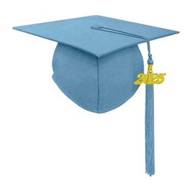 Imagem de KiBcsLic Boné de formatura com borla 2025, decoração para presente, chapéu de formatura para estudantes de pós-graduação, Azul Claro