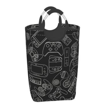 Imagem de Duuppgo Cesto de roupa grande dobrável com controle de videogame de 50 L, fundo preto, impermeável, durável, cesto de roupa suja, saco de lavar roupa para roupas, brinquedos, dormitórios, viagens