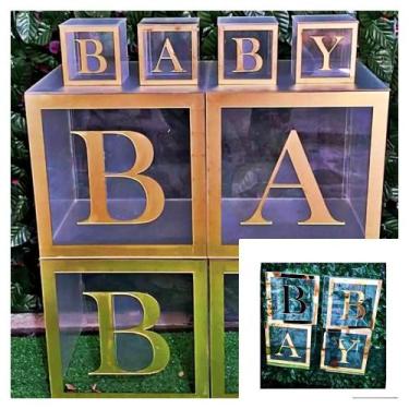 Imagem de Cubo Baby Decorativo Com Visor Tran 20X20 Acrílico Dourado. - Cj Acril
