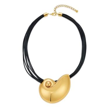 Imagem de WOWORAMA Colar de concha grossa para mulheres, colar de concha de caracol marinho dourado pesado, pequena sereia, gargantilha de couro, colar de cosplay de bruxa do mar, joias de férias