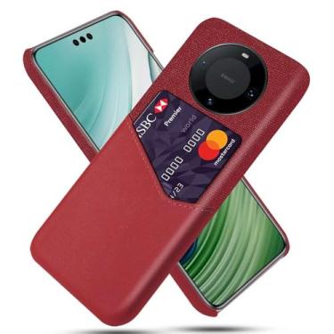 Imagem de Capa para Huawei Mate 60 PRO,Anti-deslizamento,Proteção contra quedas de 360°,Resistência à impressão digital,Tela e caso de couro PU com 1 slot de cartão atrás-Red