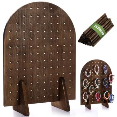 Imagem de Colingmill 1 conjunto de porta-chaves expositor de madeira Pegboard com 25 peças de hastes de cavilha oval suporte organizador de pulseira para joias, shows de artesanato, colar, venda, 40 cm x 30 cm