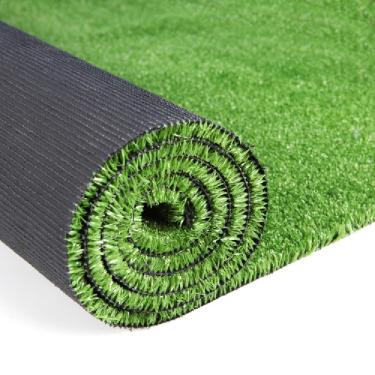 Imagem de GRASS EXPRESS Relva artificial, 3 m x 3 m (100 pés quadrados) tapete de astrograma falso para decoração de varanda quintal quintal pano de fundo cerca decorações de parede cães
