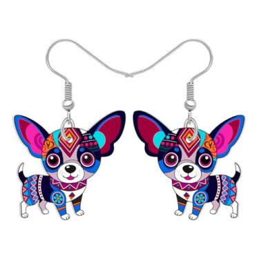 Imagem de DALANE Brincos pendentes de acrílico para mãe de cachorro, chihuahua, estampa de mandala engraçada, joias boêmias, presentes boêmios, presentes para mulheres, amantes de cães, donos de filhotes de
