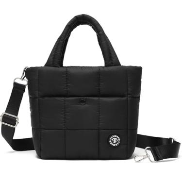 Imagem de FARMARK Mini bolsa feminina acolchoada pequena bolsa tiracolo leve e inchada com alça ajustável, Preto