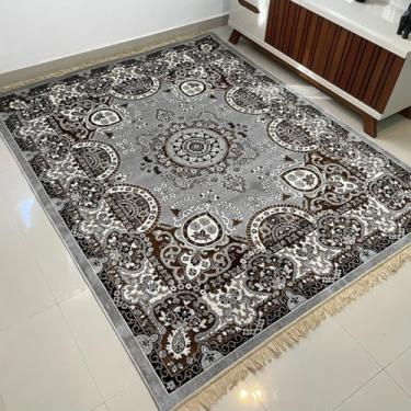 Imagem de Tapete Sala Belga 200x250 Luxo Franja Medalhão Importado