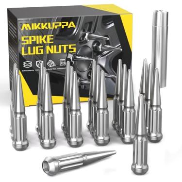 Imagem de MiKKUPPA M14x1,5 Porcas de porcas de parafuso de ponta, 20 peças de porcas de porcas cromadas 14 mm x 1,5 sólidas 4,4 polegadas de altura com 1 chave de soquete para Chevy Silverado 1500 2500 3500, F-150 F-250 F-350