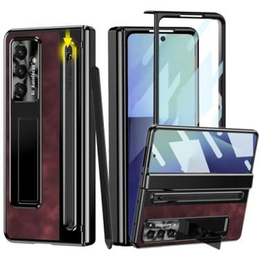 Imagem de YQODSZ Capa para Samsung Galaxy Z Fold 7 com suporte para caneta S e caneta Stylus, capa de telefone de couro retrô de cobertura total com suporte protetor de tela HD antiarranhões para Z Fold 7