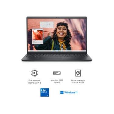 Imagem de Notebook Dell Inspiron 15.6" Full HD Intel Core 3-100U 8GB 512GB SSD Win 11 Preto Carbono I15-I3100-M15P