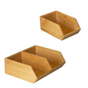 Imagem de Organizador Empilhável de Bambu Para Cozinha e Lavanderia em 2 Peças, 31 x 17,8 x 12,5 cm e 31 x 35,5 x 12,5 cm
